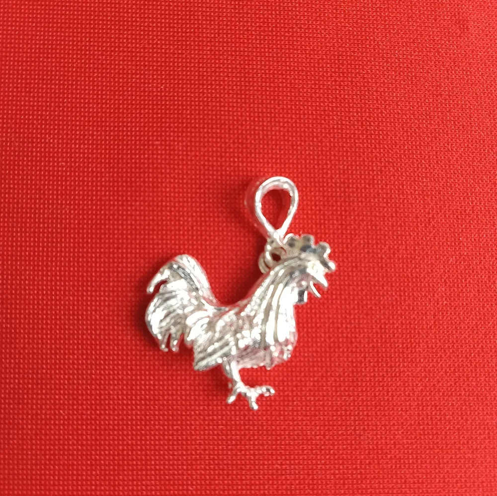 925 Sterling Silver‎ Rooster Charm Pendant and chain necklace